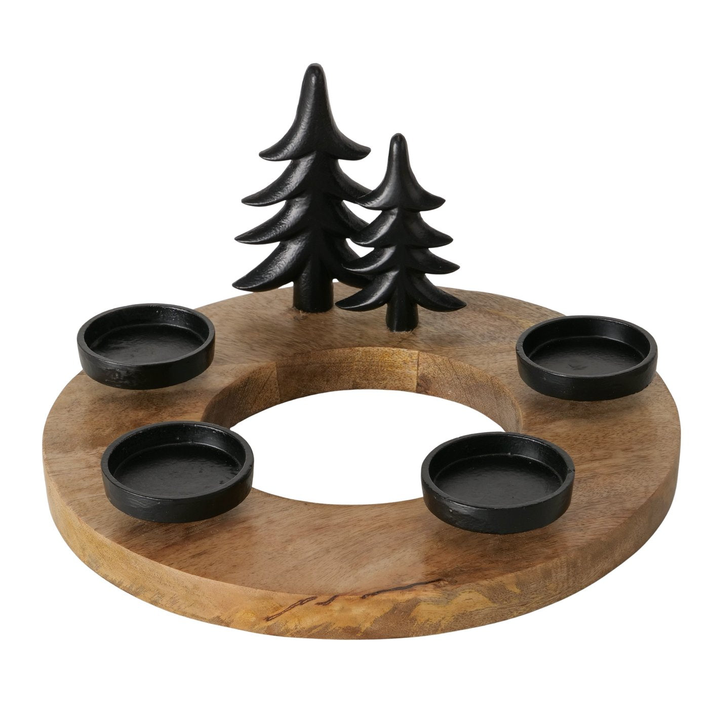 Adventskranz Winterwald Rund aus Holz und Metall 30 cm Rund