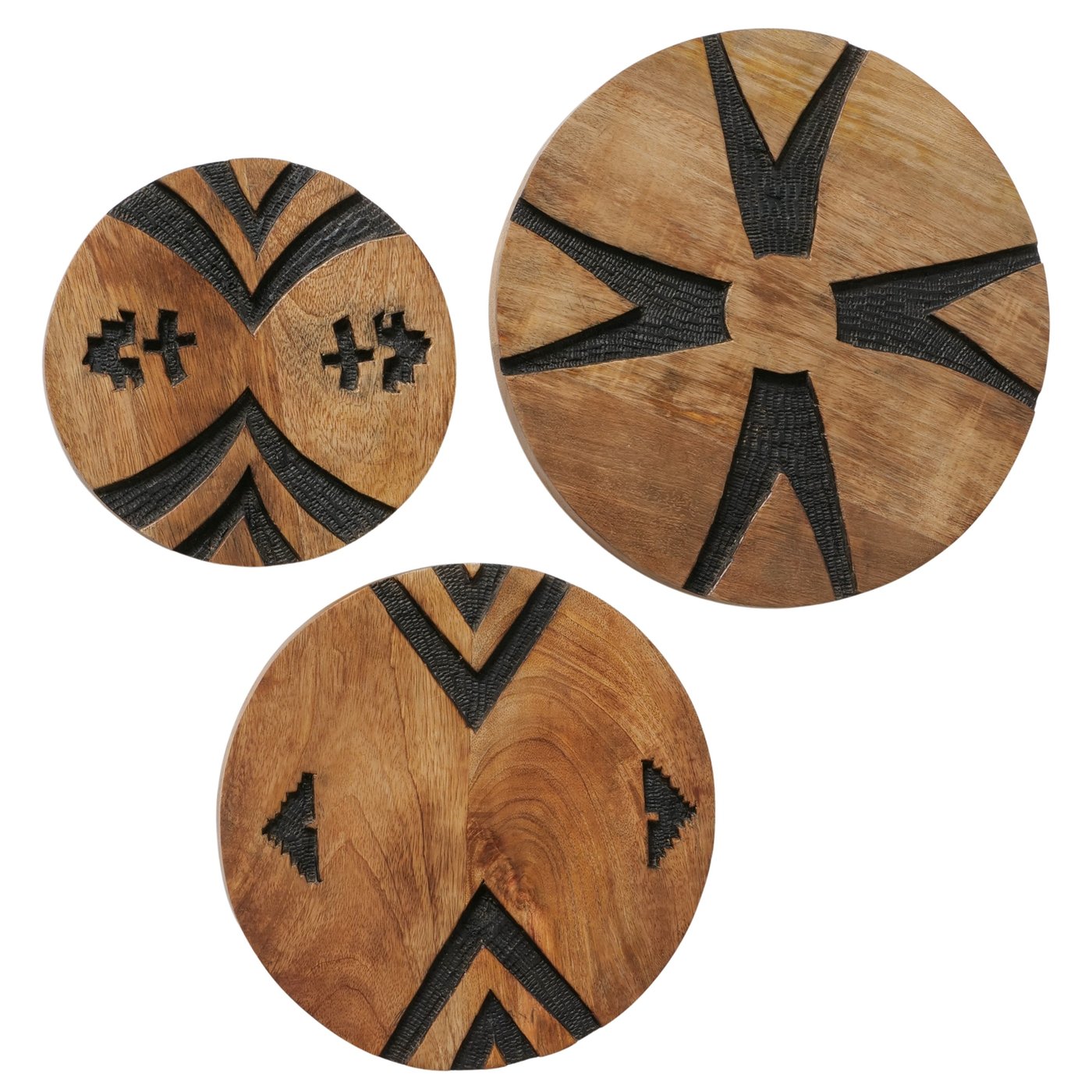 Wanddeko Holz Dalane Mangoholz Rund Geometrisches Wandobjekt Boho Ethno 3er Set