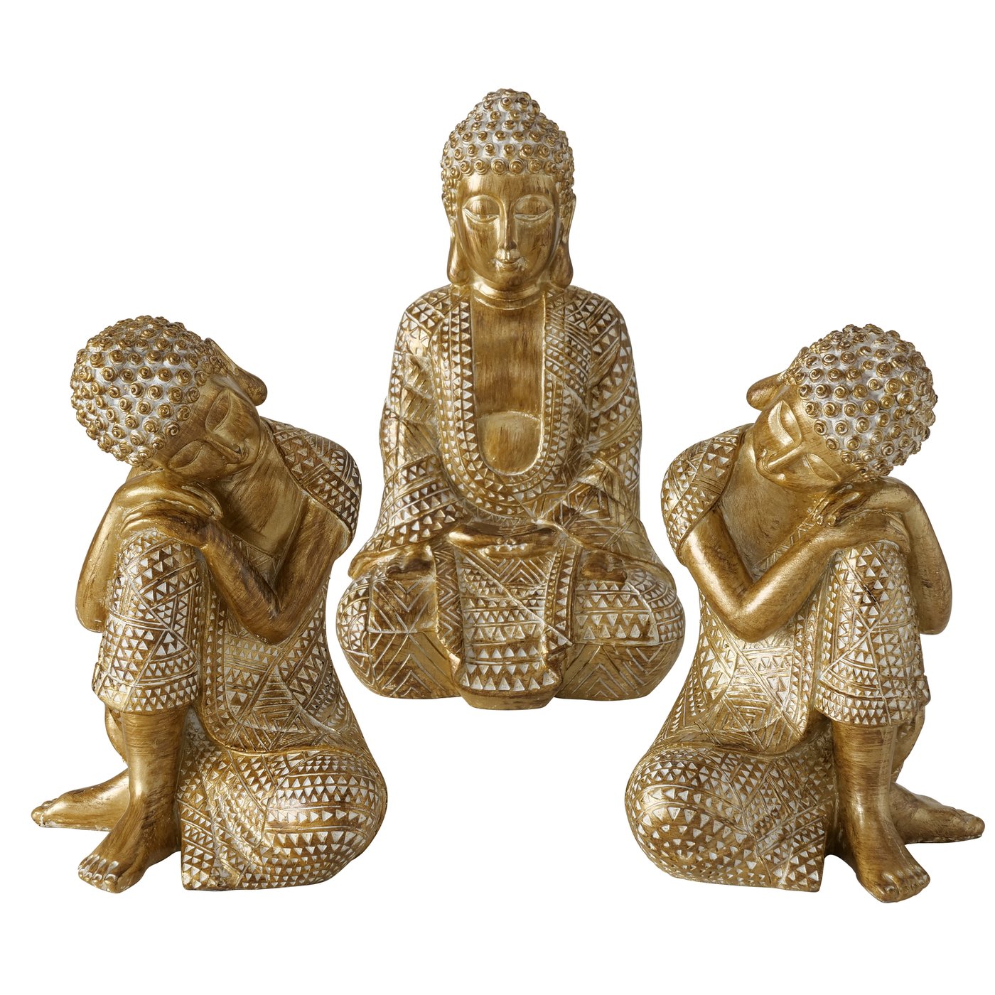 3er Set Buddha Figuren Shanti in Gold 18 cm