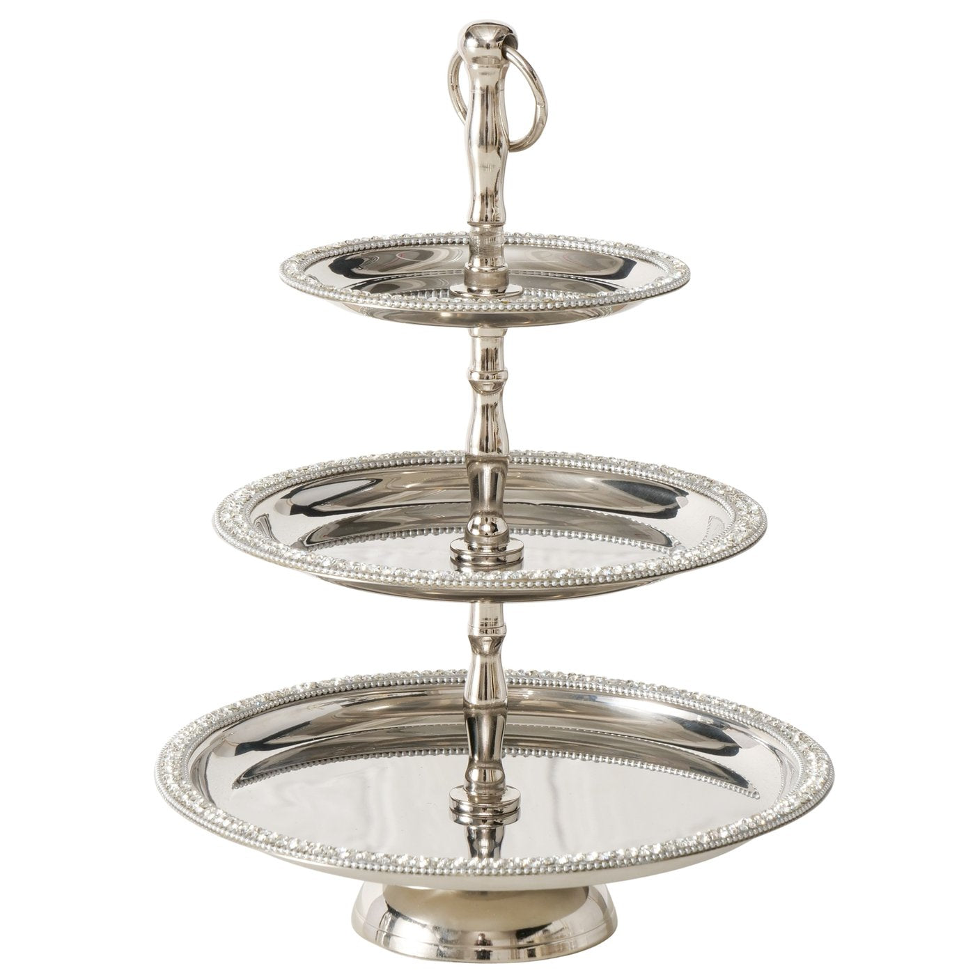 Etagere Brilli Silber Drei Etagen mit Kristallsteinen Handgefertigt Edelstahl