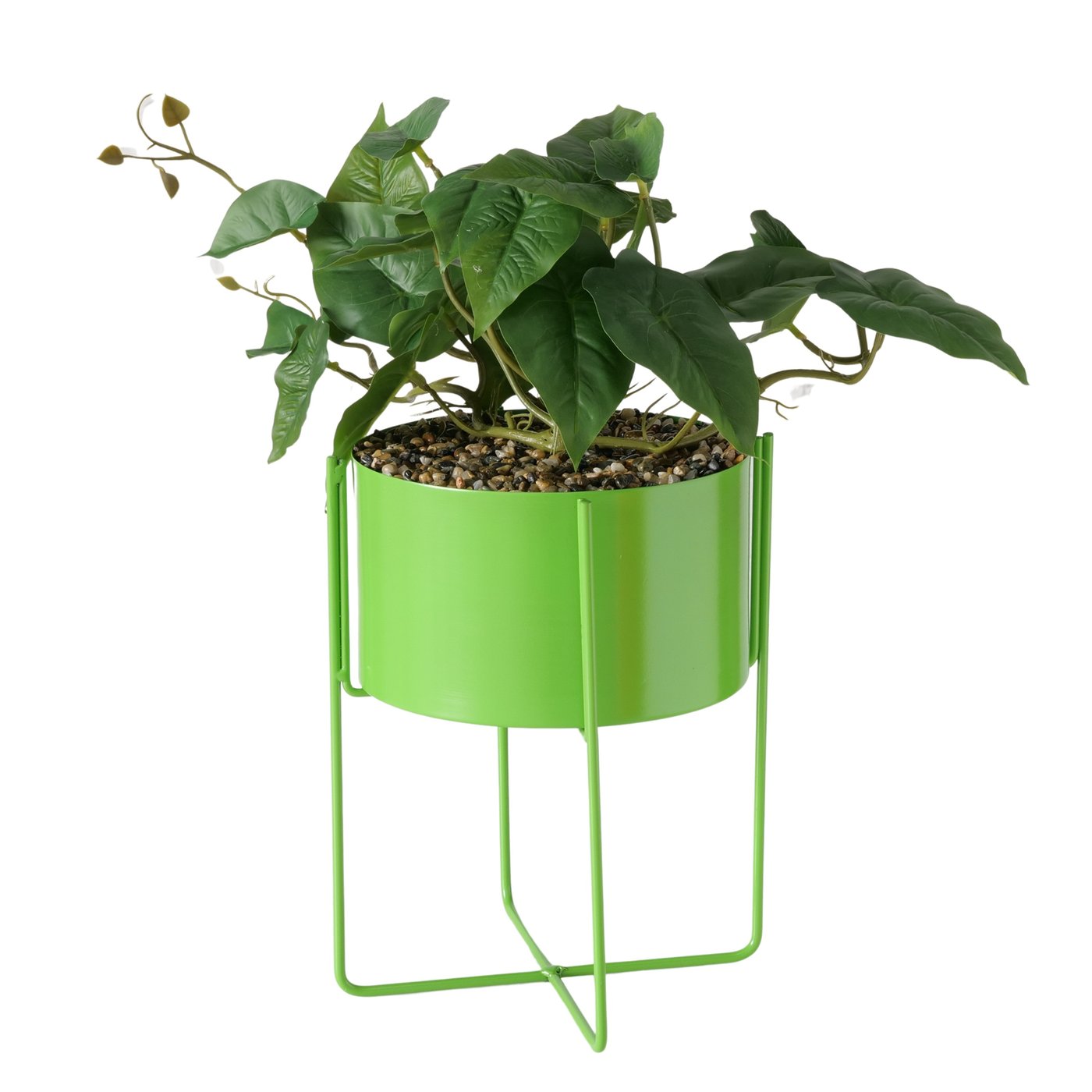 Kunstpflanze Efeutute im grünen Metalltopf mit Ständer Dekopflanze