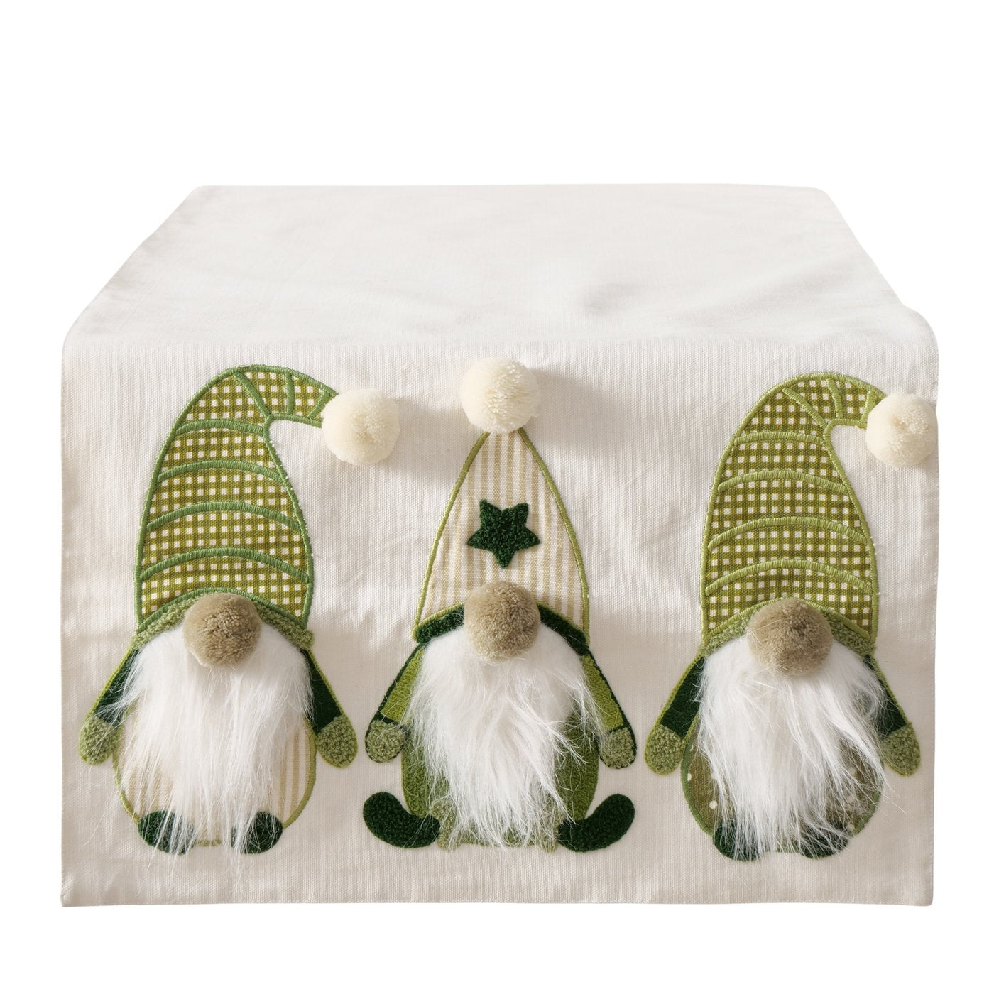 Tischläufer Wichtelzauber Grün Weiß Handgefertigt 40x144 cm