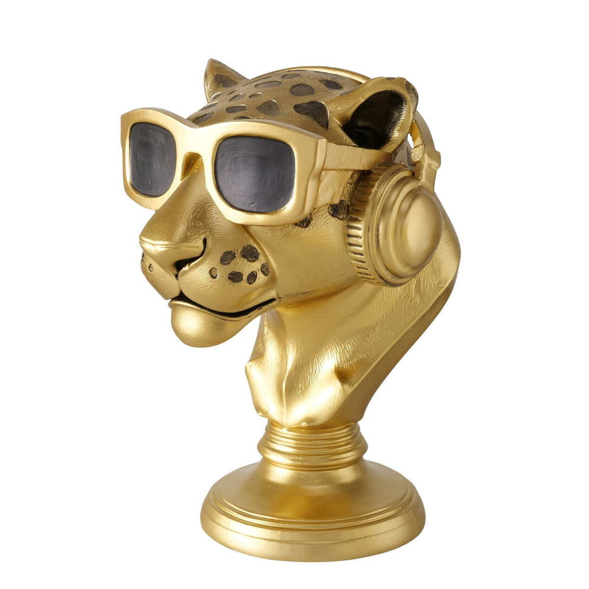 Dekoaufsteller Reilly Leopard mit Kopfhörer und Sonnenbrille gold 30 cm