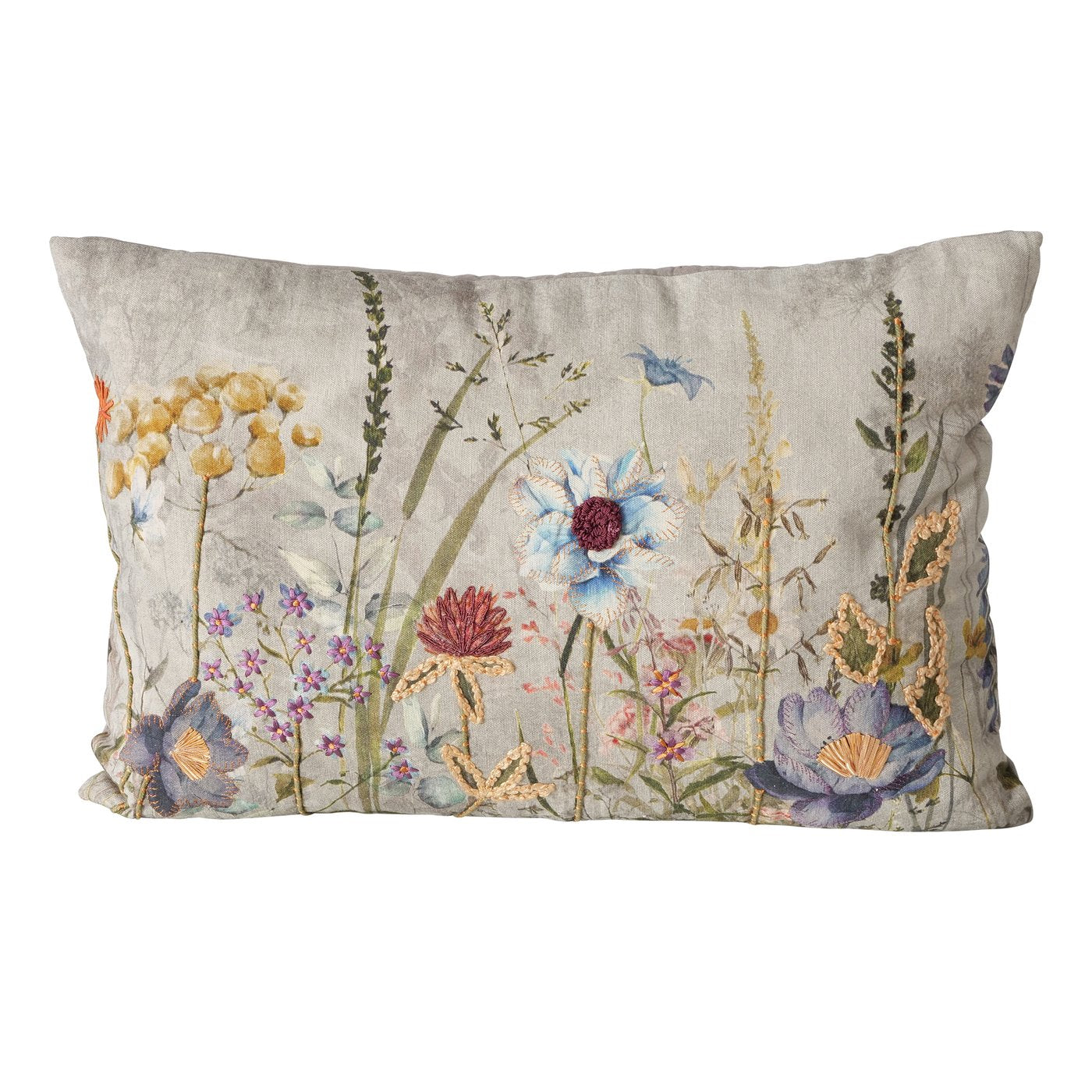 Kissen Blomster Bestickt Floral Baumwolle Beige Bunt 60x40cm