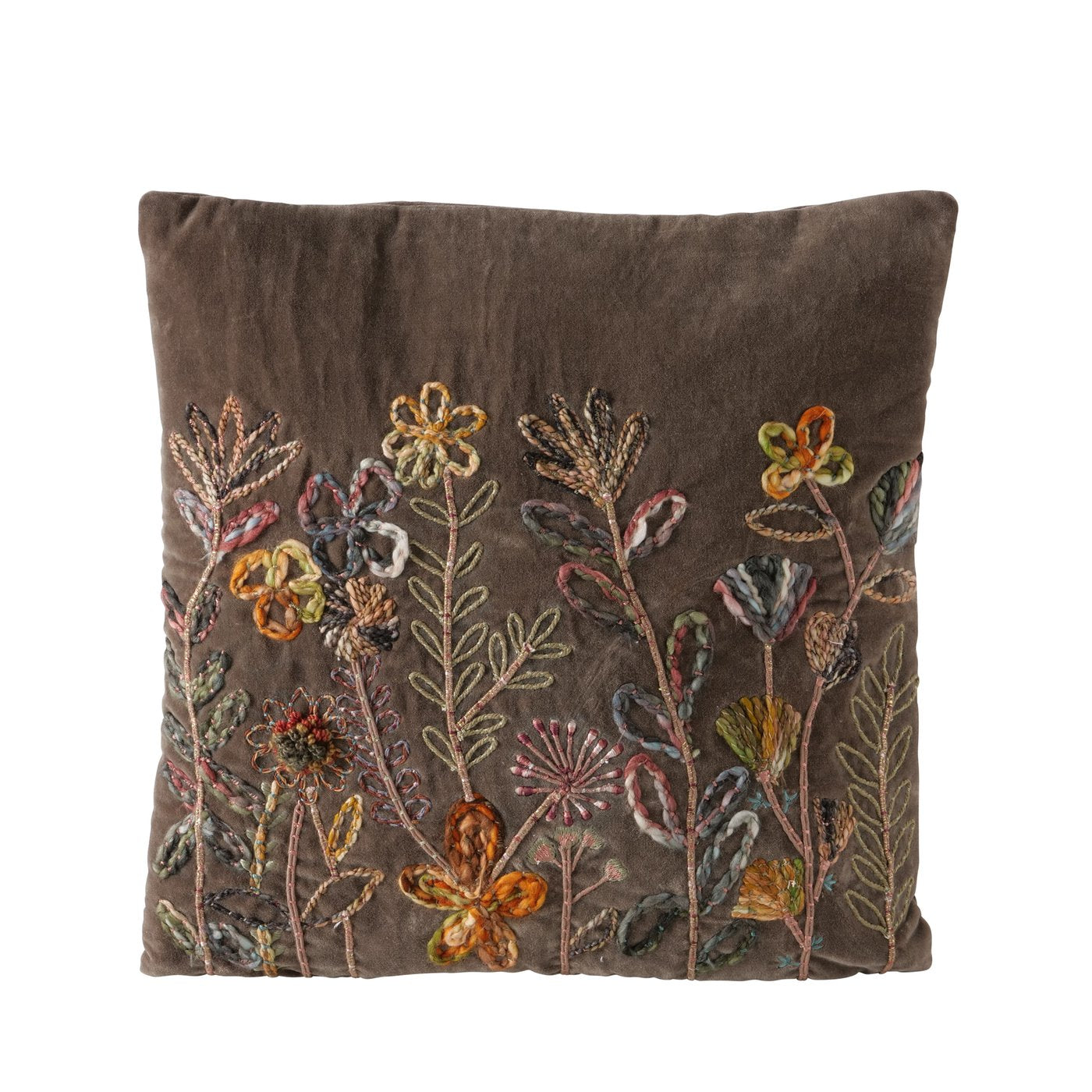 Dekokissen Florena Terra 45x45 cm Handbestickt Braun Floral