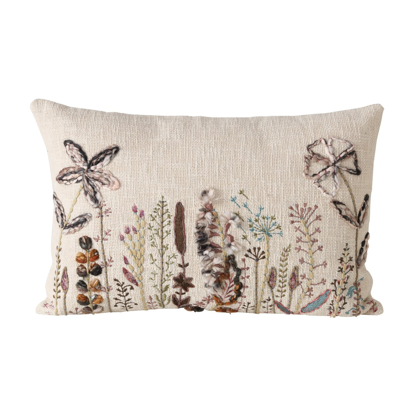 Sofakissen FloraBella – Handgewebtes Blumen-Kissen in Beige und Cremeweiß