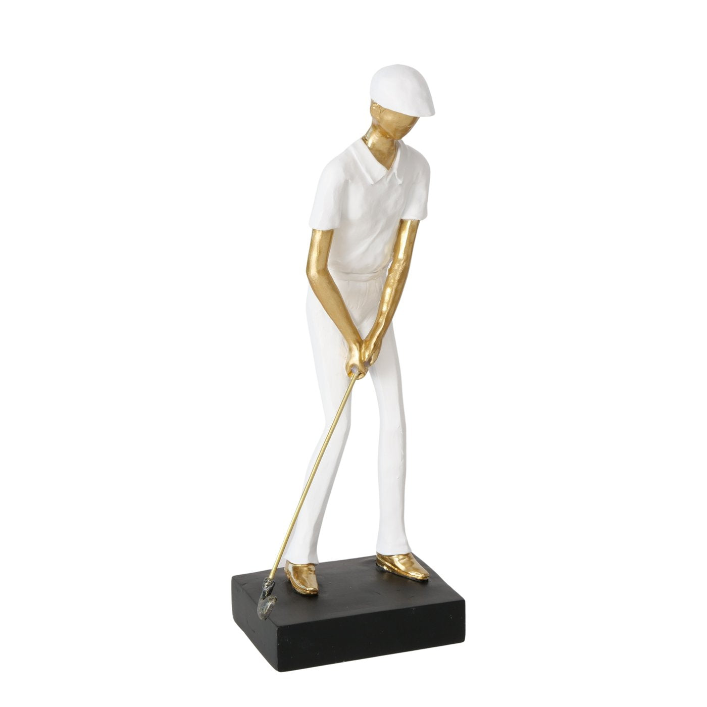 Deko Skulptur Golfer in Weiß und Gold 28,5 cm