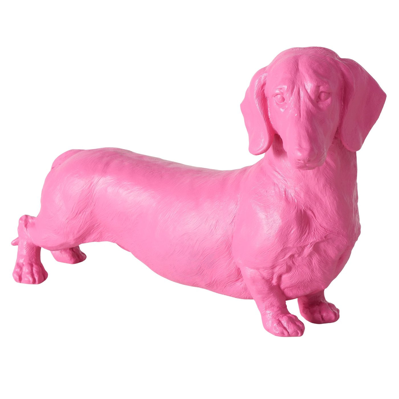 Dekofigur Wuffolino Pinker Dackel Hund Kunstharz Matt 38cm