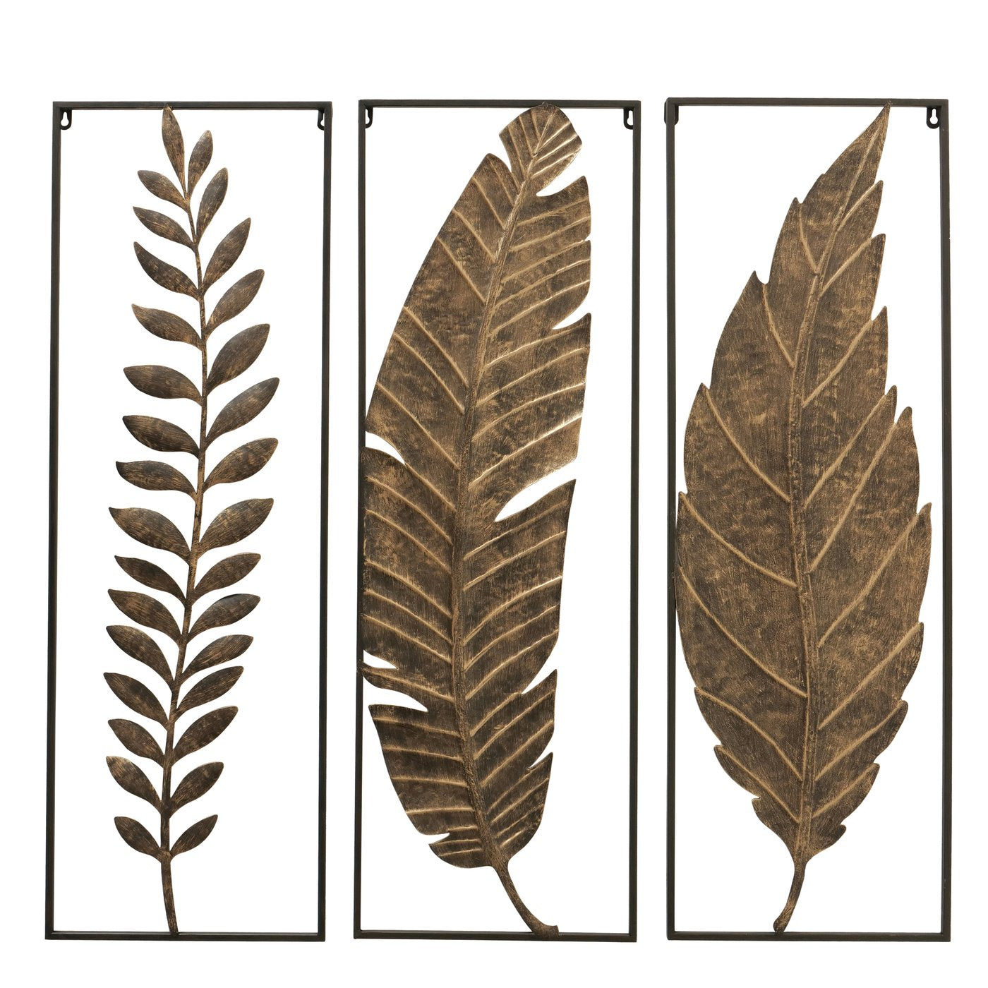 Elegantes Wandobjekt 'Blatt' - Florales Design, Eisen Lackiert, Dunkelbraun & Antikgold