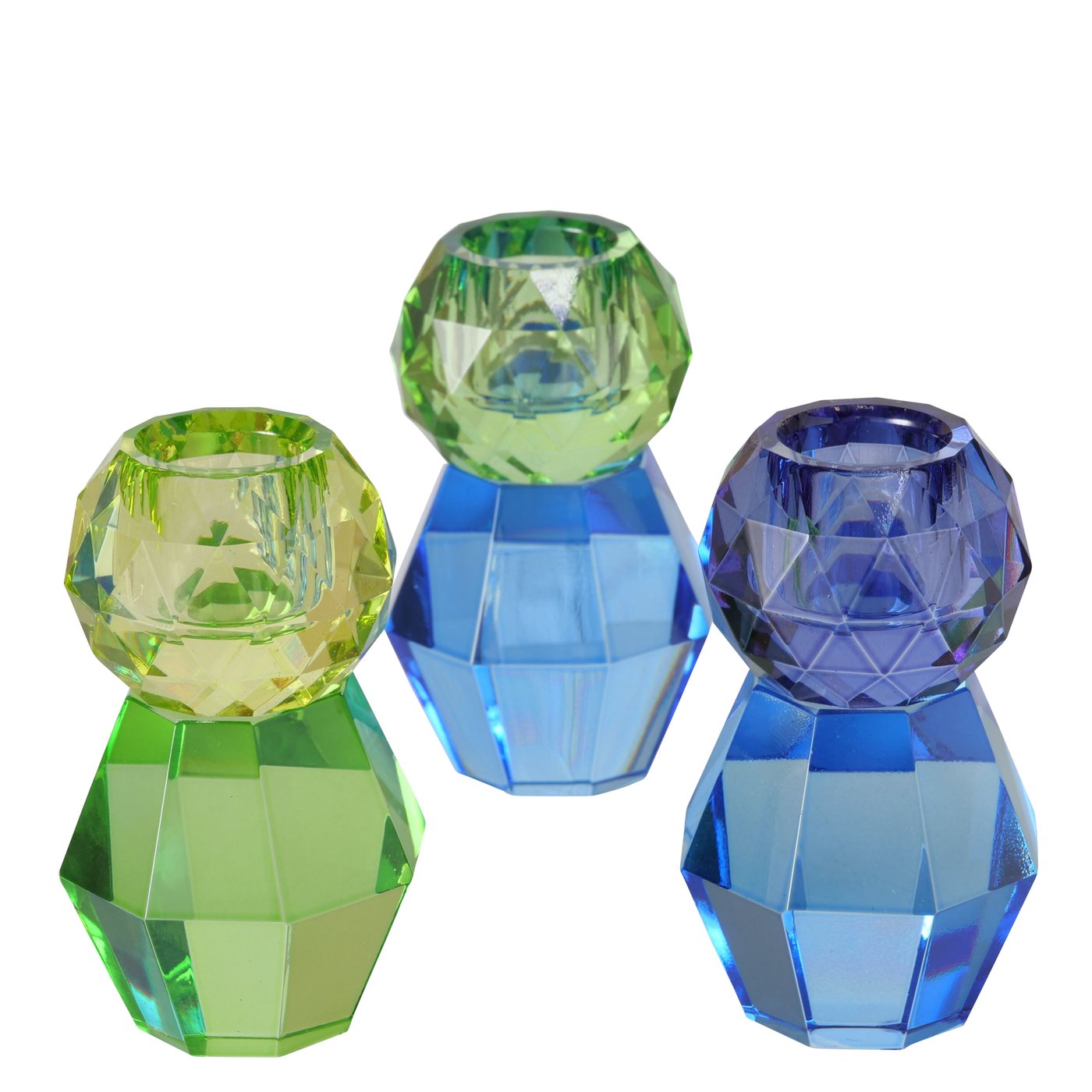 Kerzenhalter Lunaria – Farbspiel aus Kristall Kristallglas bunt modern 3er Set