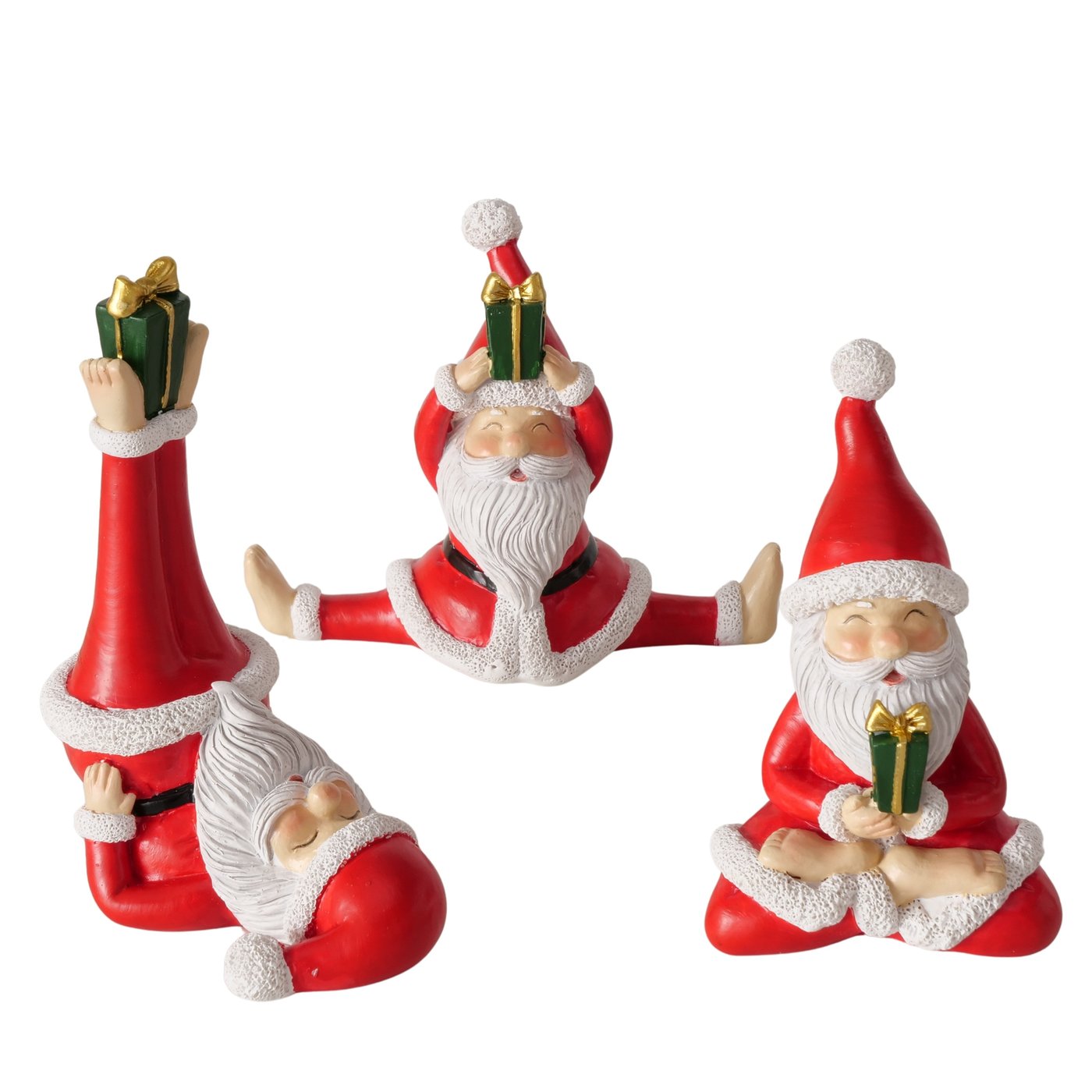 Yoga Santa Weihnachtsmannfigur 3tlg Set Kunstharz Rot Handarbeit Deko