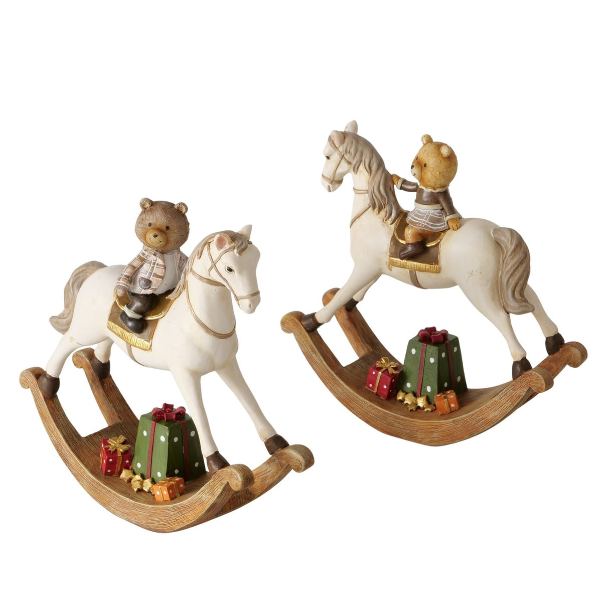 Dekofigur Henry Bär auf Schaukelpferd 2er Set 22 cm