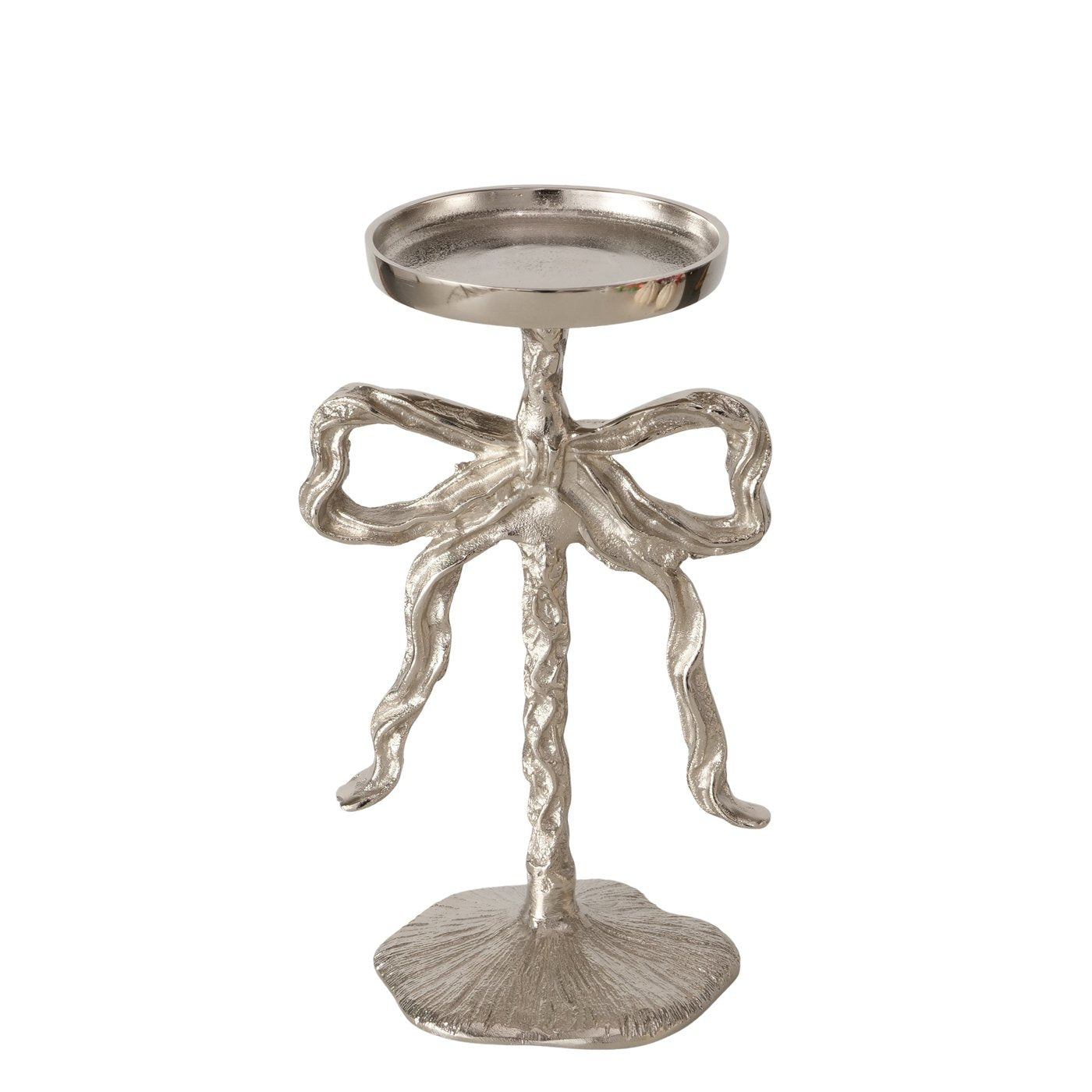 Bow Elegance Candlestick Bow Shape Silver 26cm Aluminium Handmade