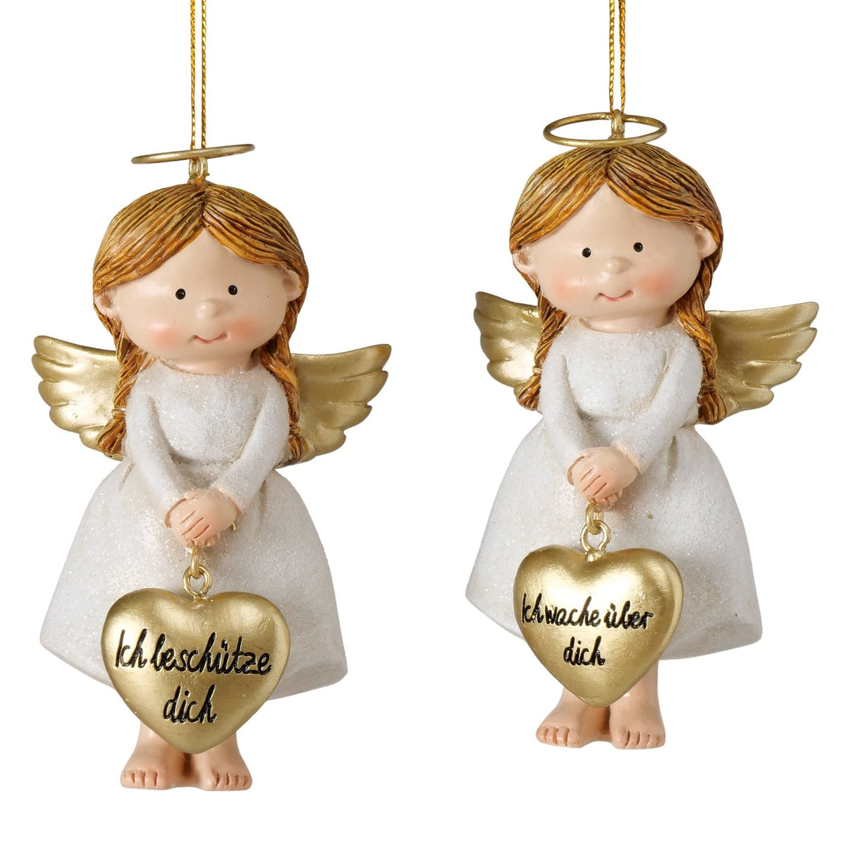 Weihnachtsanhänger Schutzengel Harriet mit Herz 2er Set gold weiß 9 cm