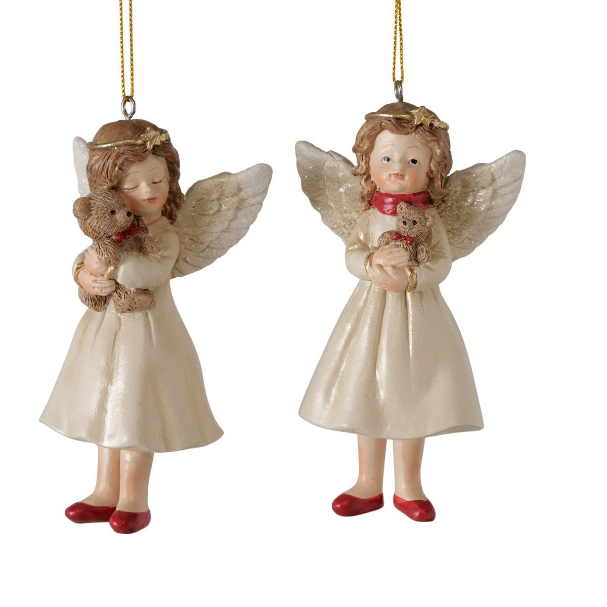 Weihnachtsanhänger Himmelsfreunde Engel mit Bär 2er Set cremeweiß 11 cm