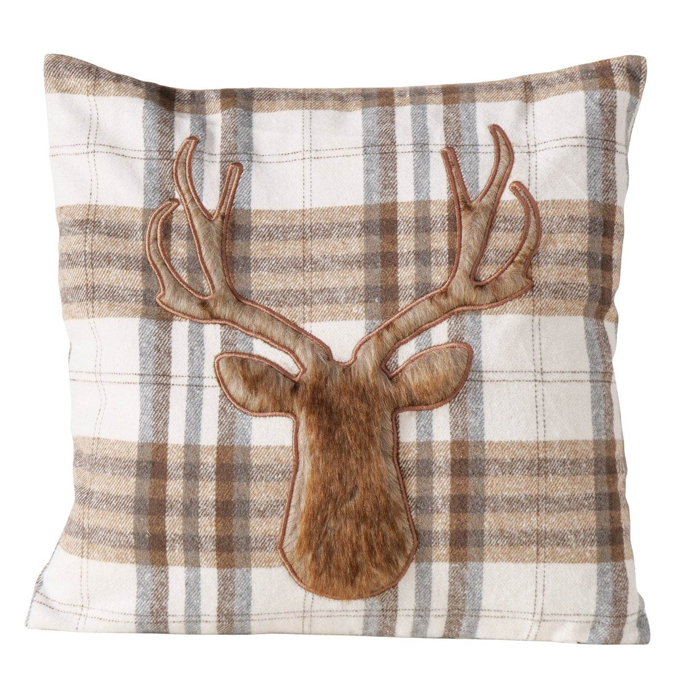 Zierkissen Highland Deer kariert 45x45 cm mit Hirschmotiv