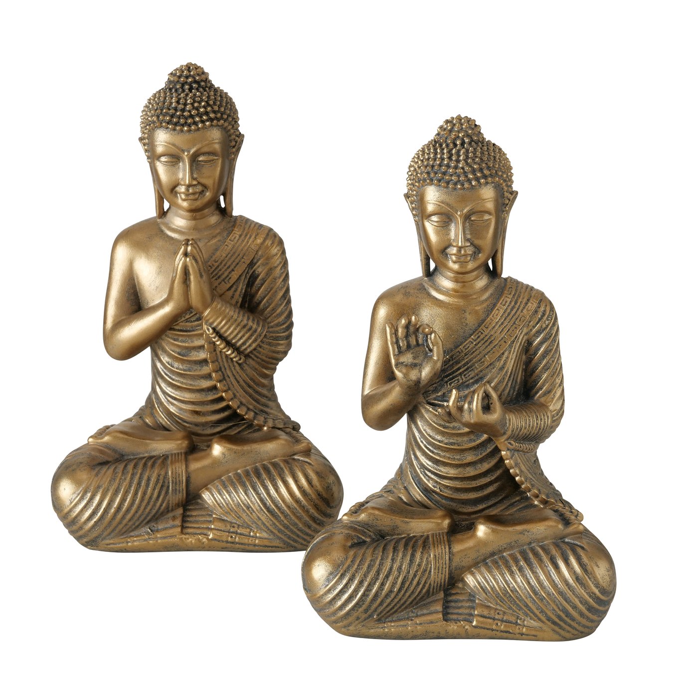 2er Set Buddha Figuren Nirvana in Antikgold 20 cm