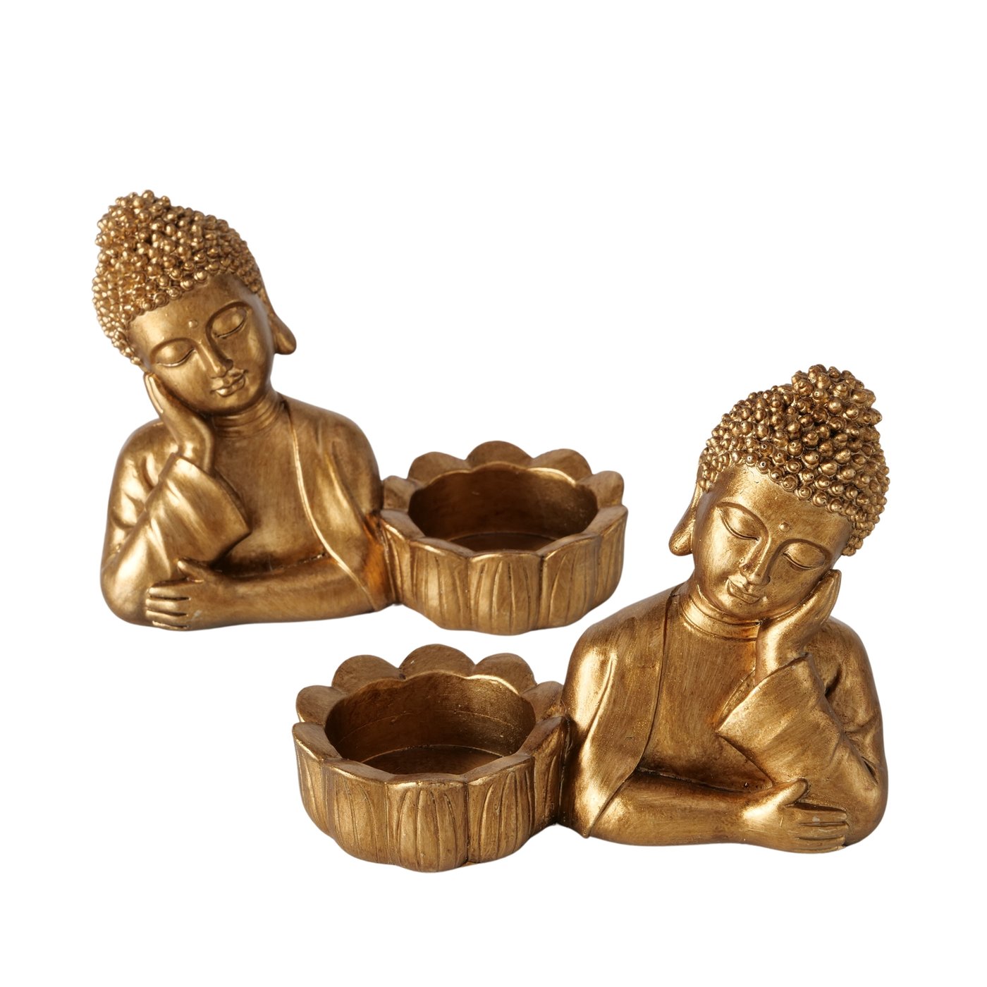 Elegantes 2er Set Teelichthalter Buddha Luxor Gold Glanzoptik