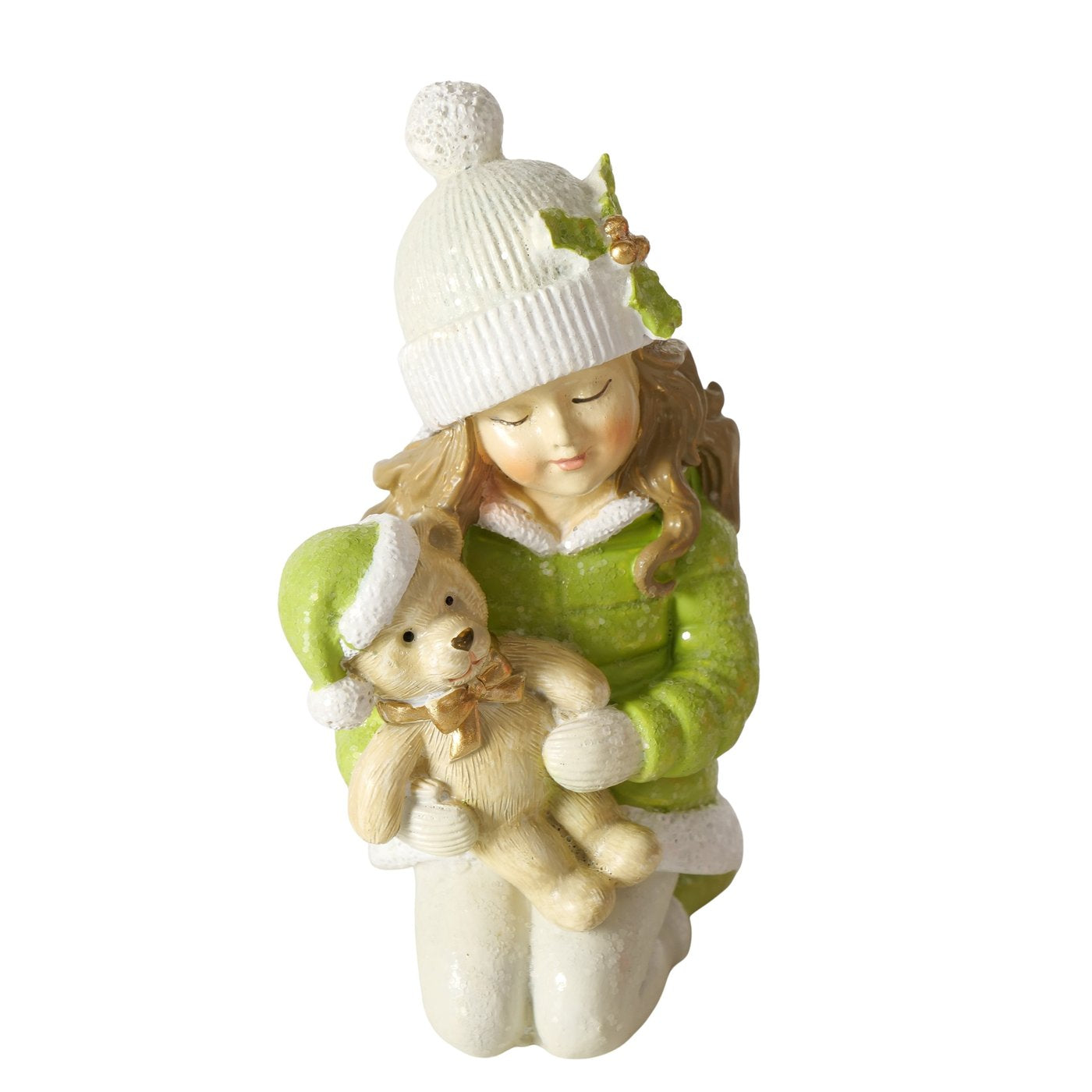 Weihnachtsdeko Figur Maren 2er Set Mädchen mit Teddybär Handbemalt