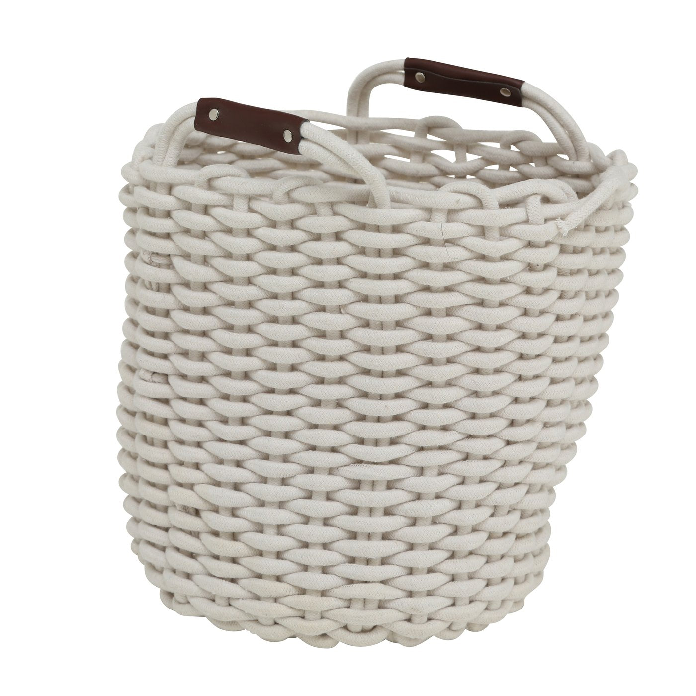 Aufbewahrungskorb Set Cathrin 3tlg Rundkorb Textil mit Ledergriff Dunkelgrau oder Weiß