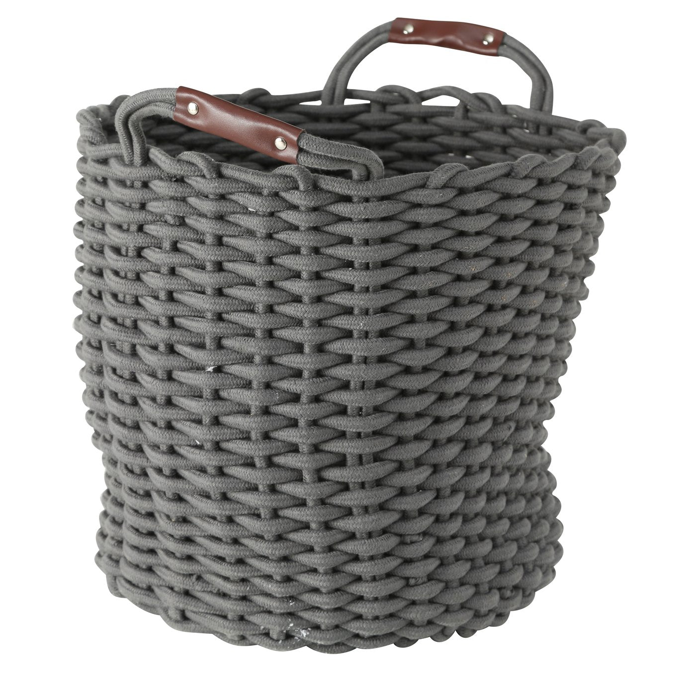 Aufbewahrungskorb Set Cathrin 3tlg Rundkorb Textil mit Ledergriff Dunkelgrau oder Weiß