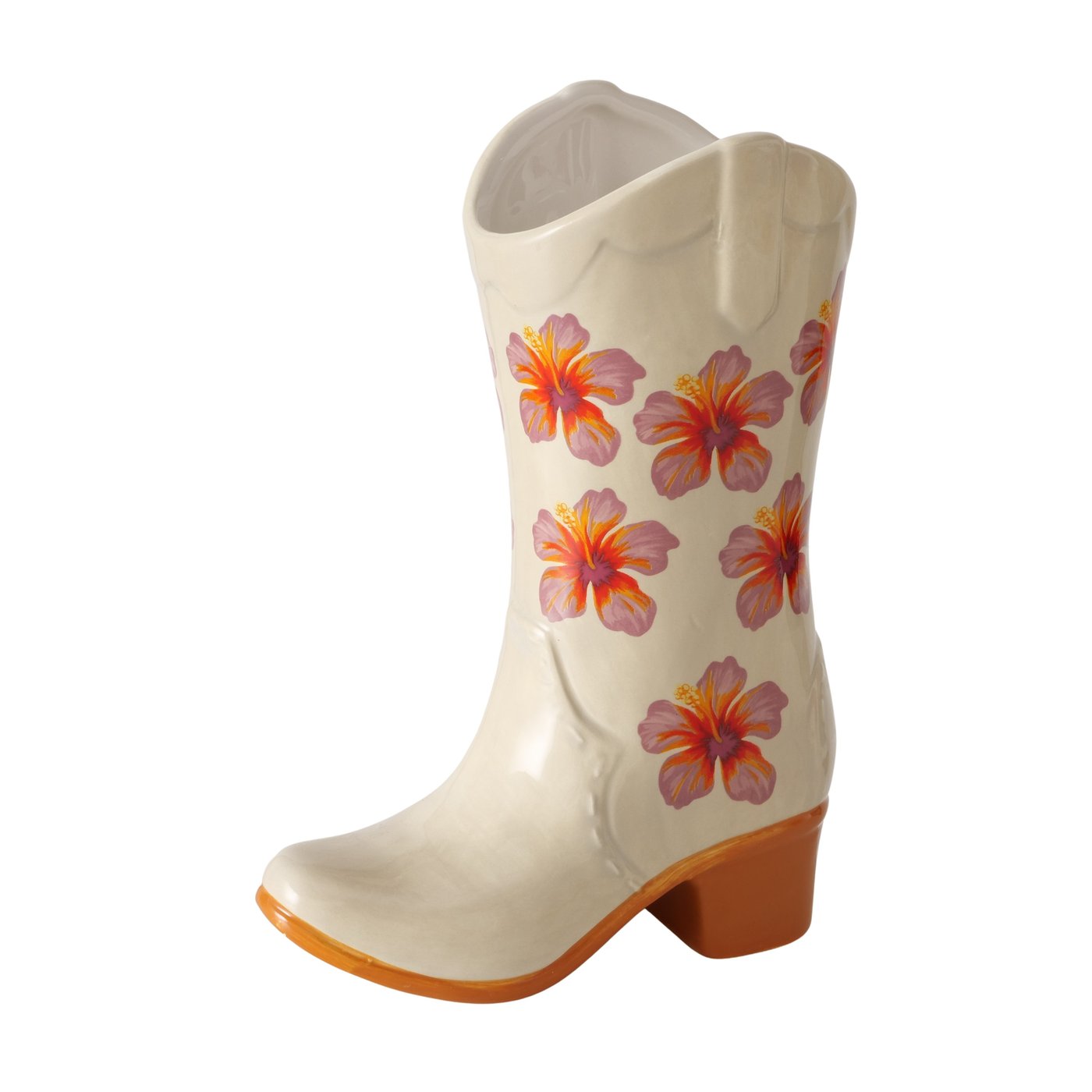 Keramikvasen Set BloomBoots 2er Hibiskus Motiv Cremeweiß Stiefelform