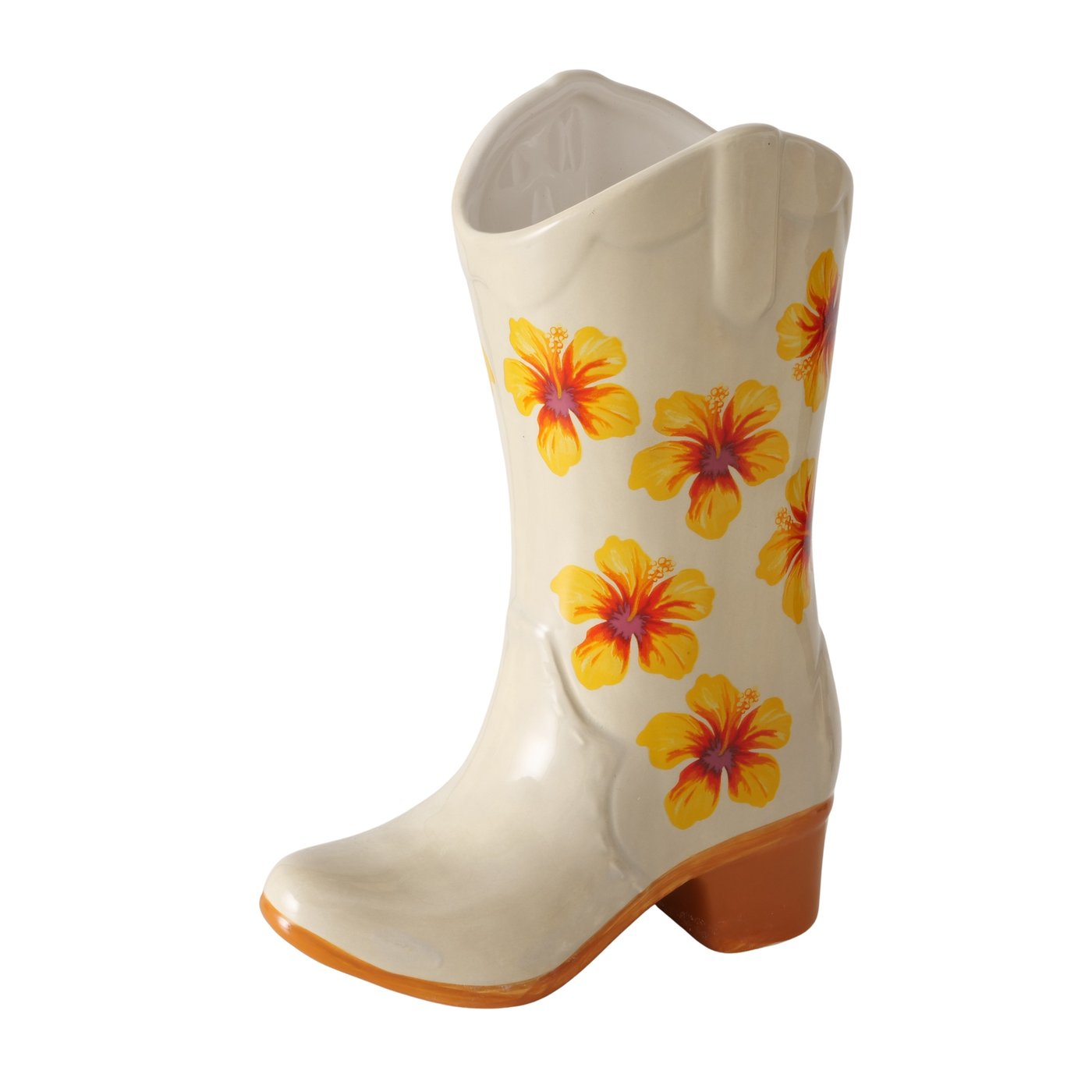 Keramikvasen Set BloomBoots 2er Hibiskus Motiv Cremeweiß Stiefelform