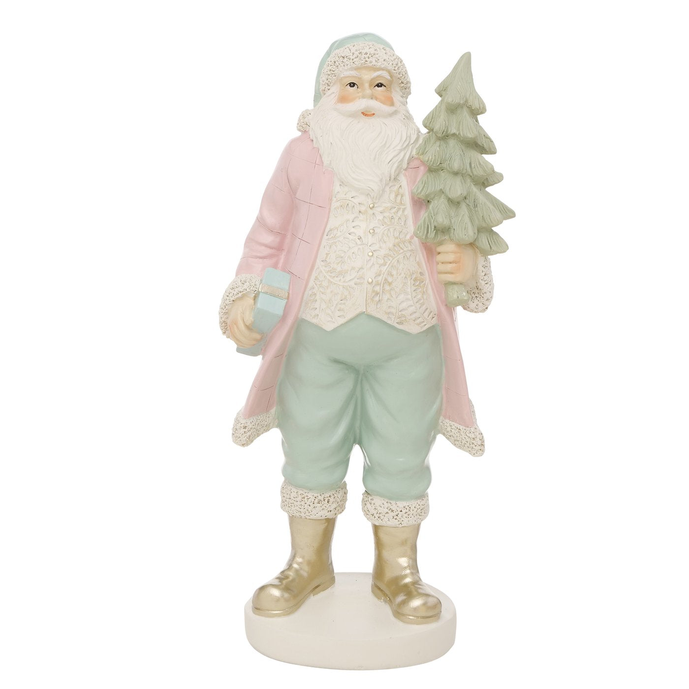 Festliches 2er Set Weihnachtsmann Figuren mit Tannenbaum und Geschenkrucksack bunt Höhe 33cm Weihnachten