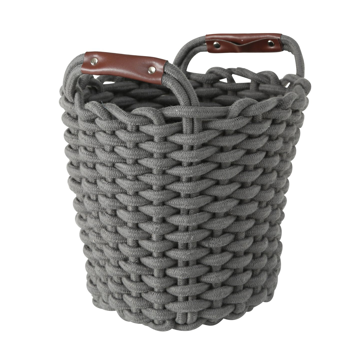 Aufbewahrungskorb Set Cathrin 3tlg Rundkorb Textil mit Ledergriff Dunkelgrau oder Weiß