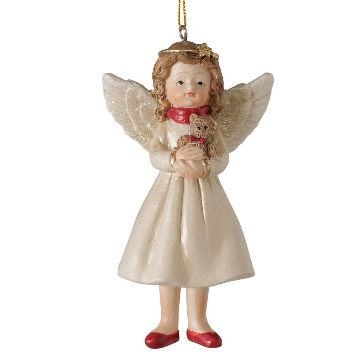 Weihnachtsanhänger Himmelsfreunde Engel mit Bär 2er Set cremeweiß 11 cm