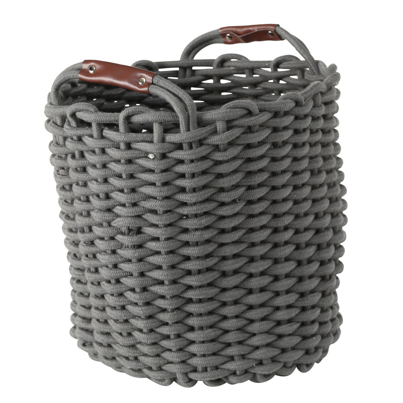 Aufbewahrungskorb Set Cathrin 3tlg Rundkorb Textil mit Ledergriff Dunkelgrau oder Weiß