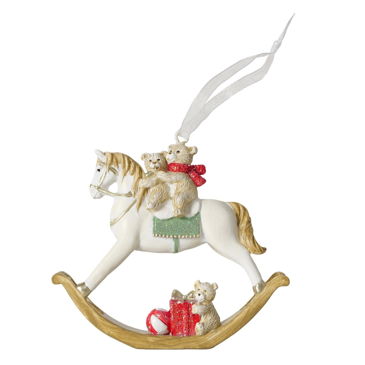 Weihnachtsanhänger Teddypferdchen 2er Set Schaukelpferd mit Bären