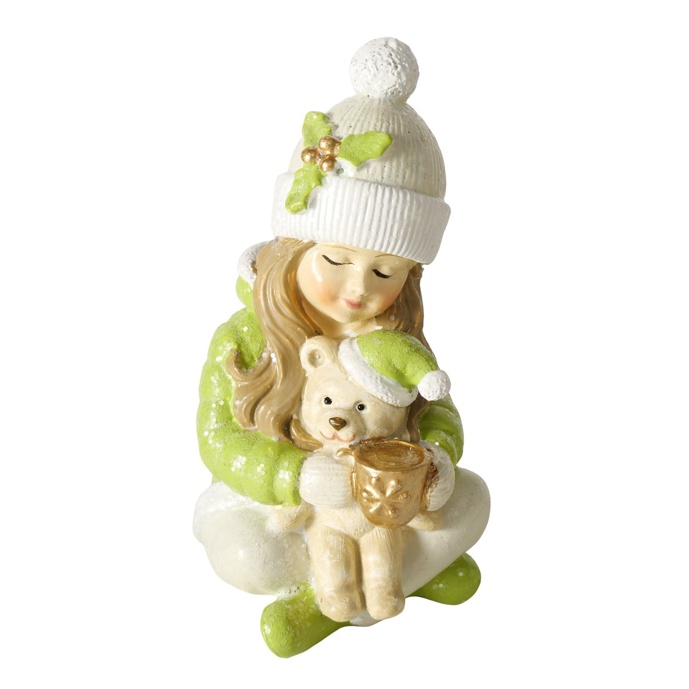 Weihnachtsdeko Figur Maren 2er Set Mädchen mit Teddybär Handbemalt