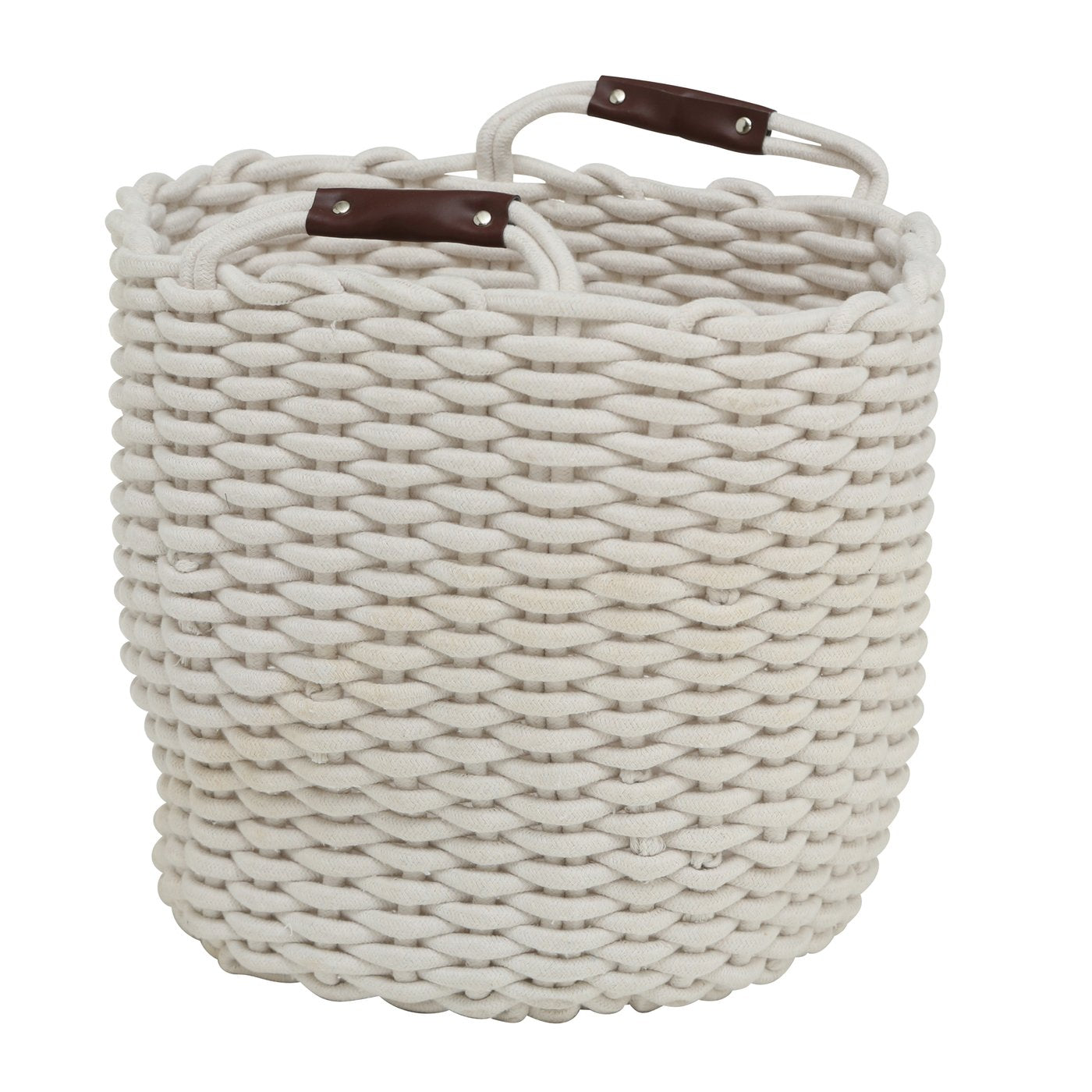 Aufbewahrungskorb Set Cathrin 3tlg Rundkorb Textil mit Ledergriff Dunkelgrau oder Weiß