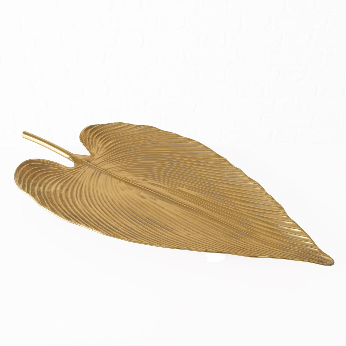 Handgefertigtes Schalen Set Plato in Blattform, Antikgold Metallic, 2-teilig 73cm