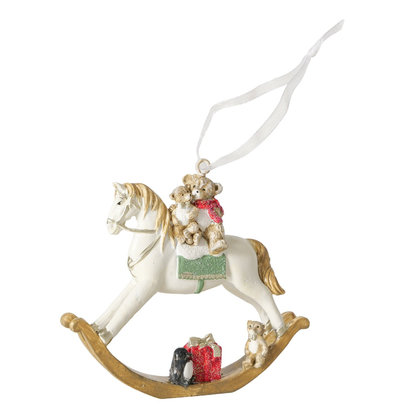 Weihnachtsanhänger Teddypferdchen 2er Set Schaukelpferd mit Bären