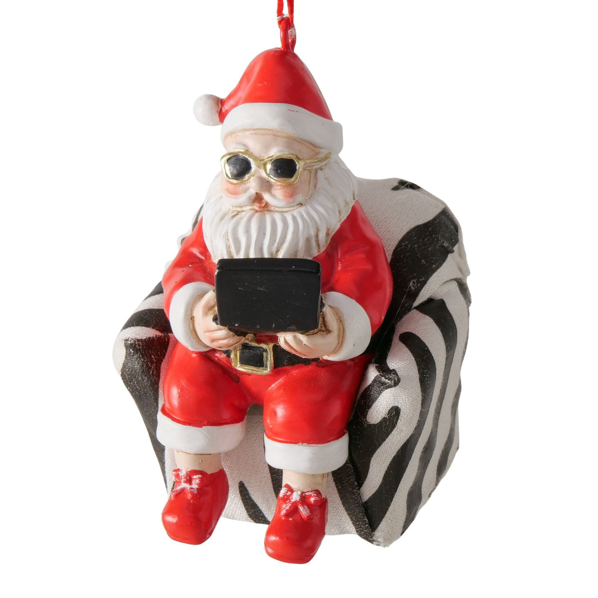 Weihnachtsanhänger Santa Lounge im Zebra Sessel 2er Set rot 9 cm