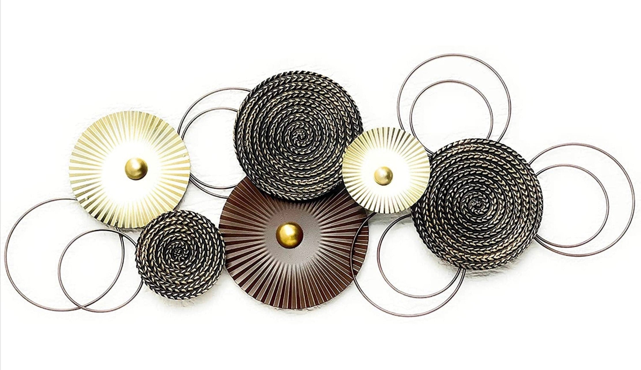 Wanddekoobjekt Sixo Braun Goldtöne Metall Wanddeko Wandschmuck Kreise 83x38 cm Deko