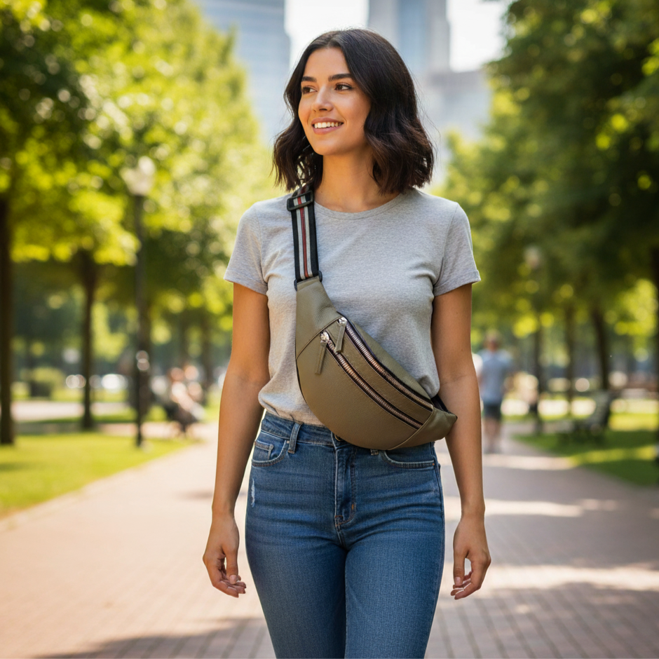 Bauchtasche Milano Echtleder Olive