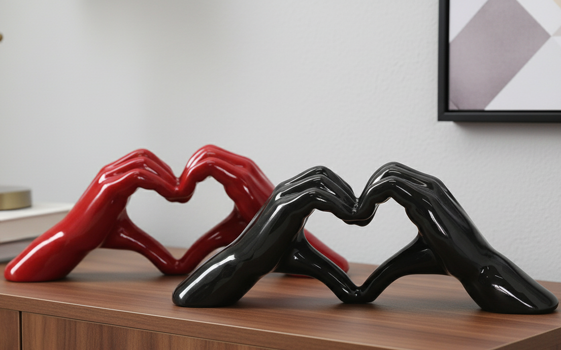 Dekofigur Amora Herzhand Keramik Schwarz oder Rot