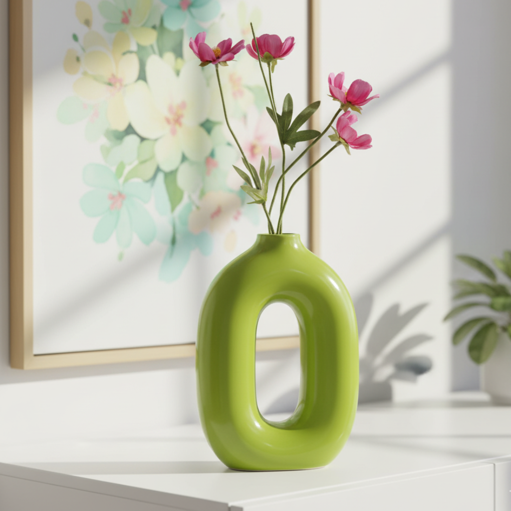 LimeGlow Vase Keramik Oval Limettengrün Modern Design 22cm