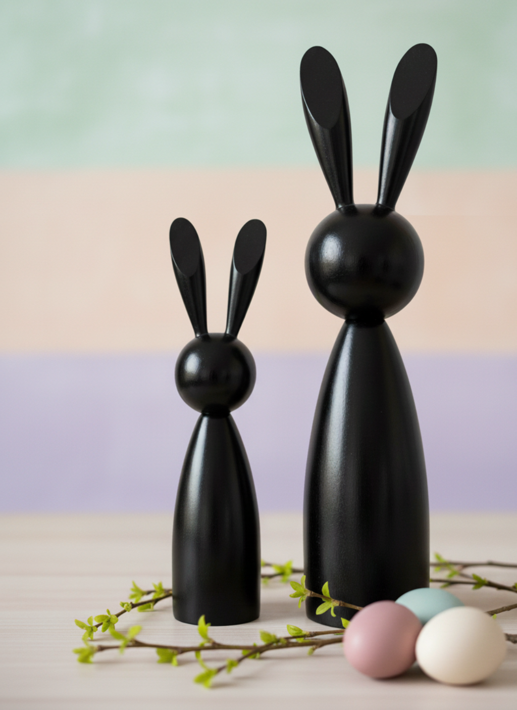 Paashaas houten figuren Lotis 2-delige set, zwart – modern design, 18-22 cm, B-STOCK