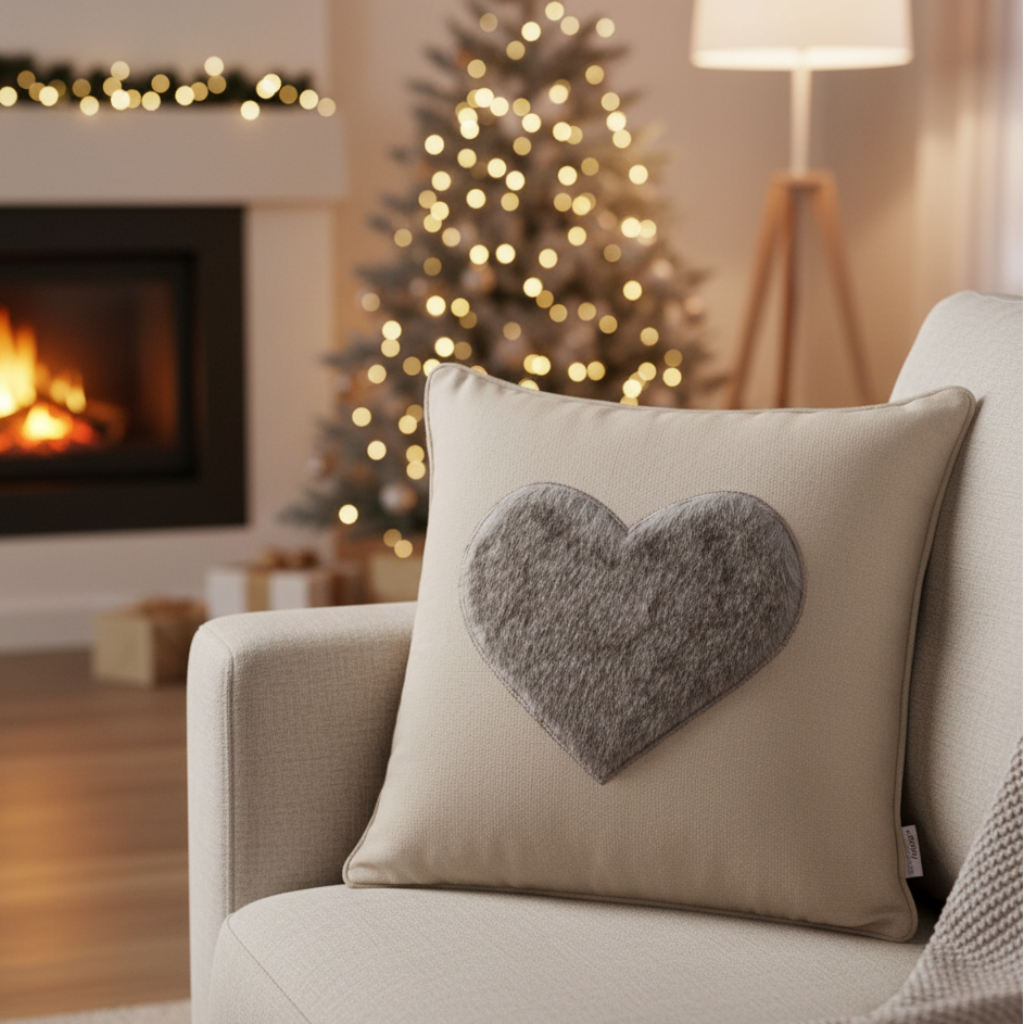 Decorative cushion Amora heart motif grey 45x45 cm cotton