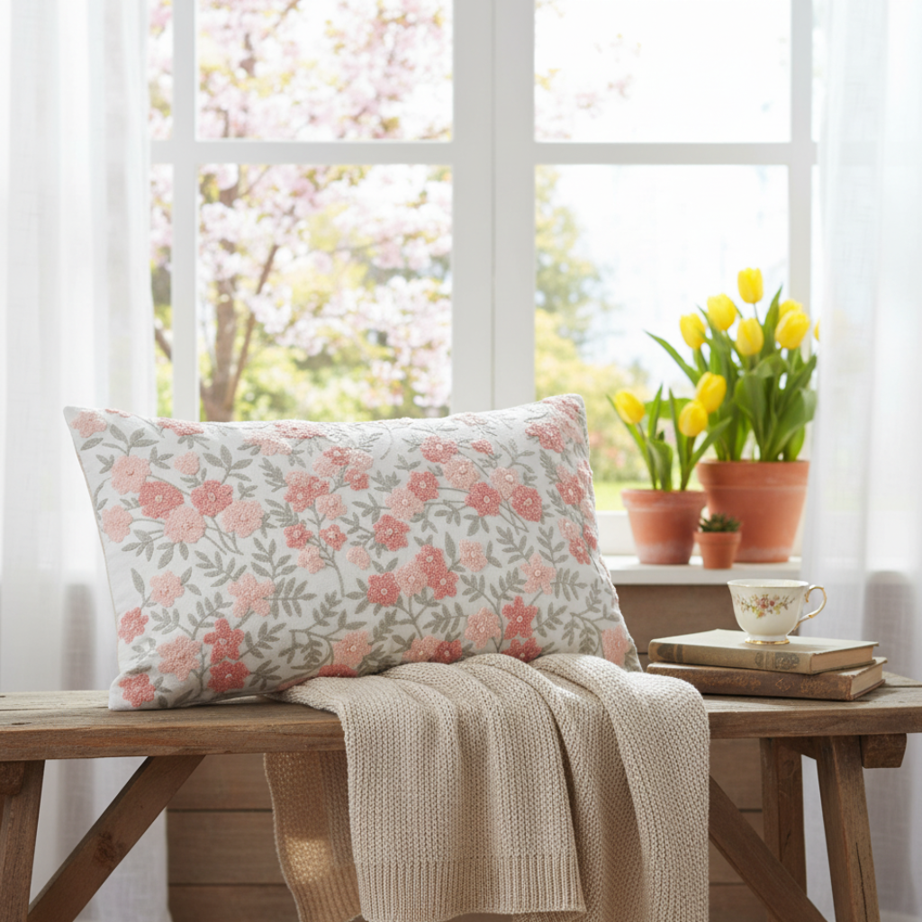 Kissen Floris Floral Handgefertigt 50x30 cm – Romantisches Blütendesign