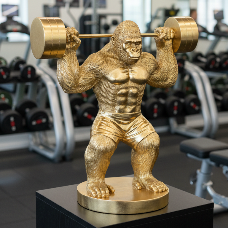 Gym Gorilla Figur Muskelprotz Gold Dekofigur 62cm