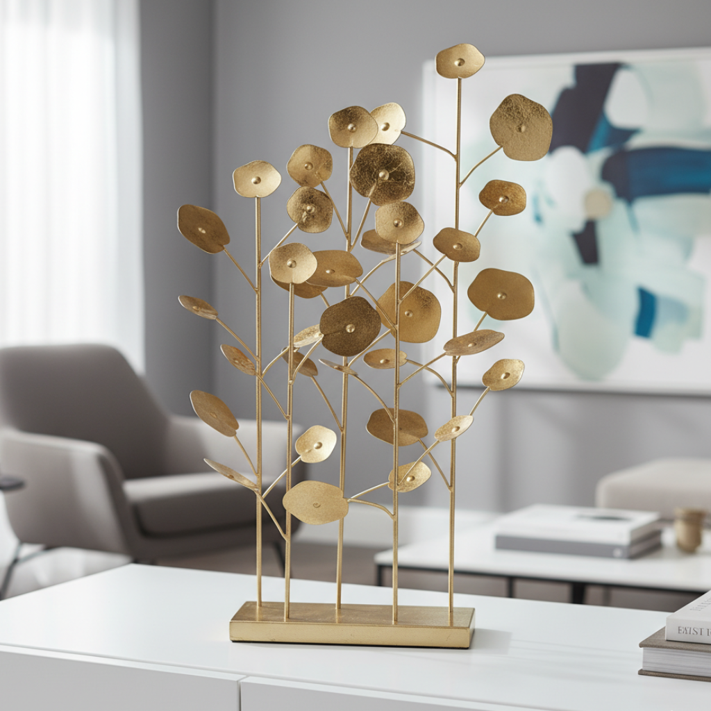 Dekoaufsteller Valdoria Metall Antikgold Blattdesign 55cm