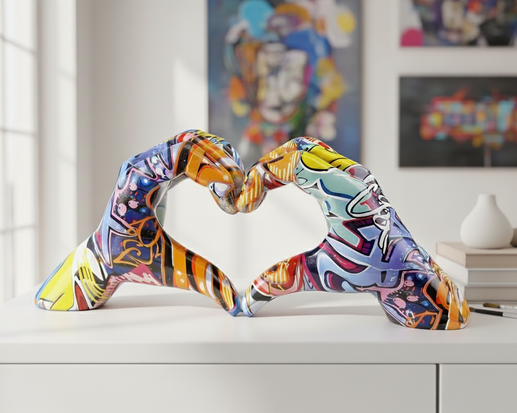 Poly hands street art in heart shape urban figure graffiti colorful width 29cm