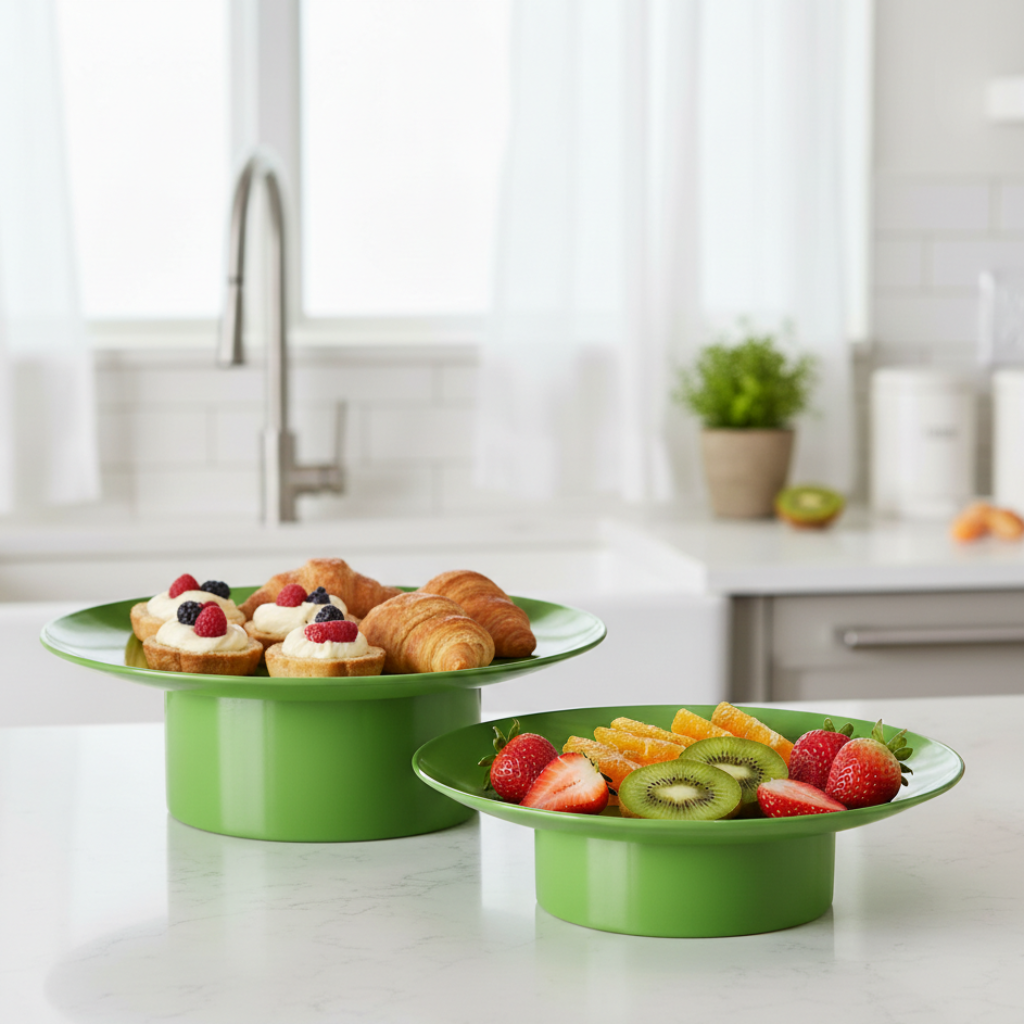 Plana Verde Servierplatten Set aus Metall gruen rund handgefertigt