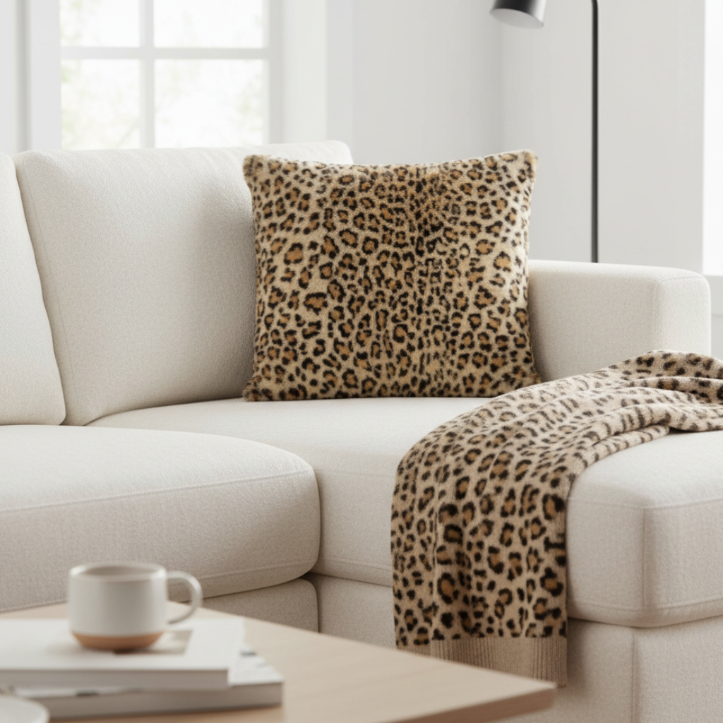 Kunstfell Kissen Wild Touch Savanna weiches Sofakissen mit Leopardenmuster