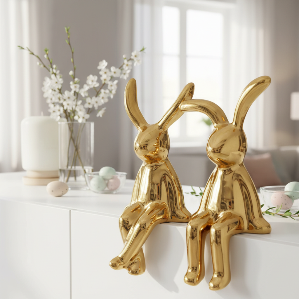 Avin Kantenhocker Hase Gold Keramik 2er Set